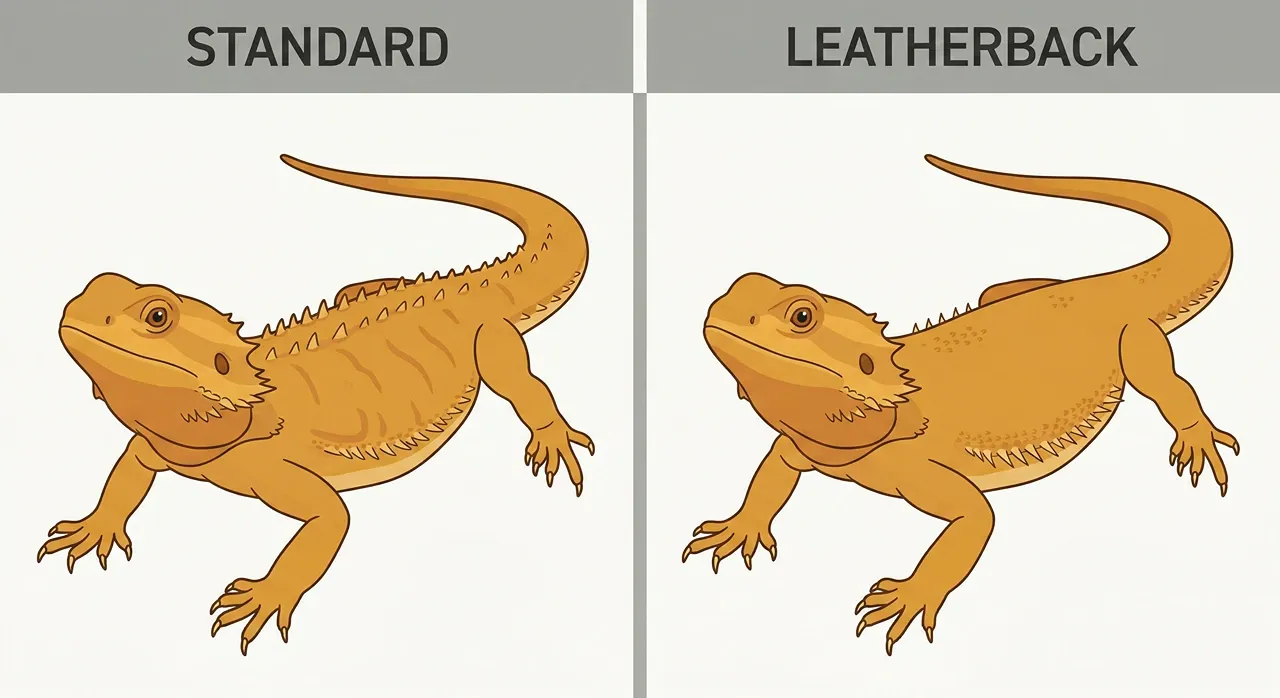 Illustration comparing standard and leatherback bearded dragon dorsal spine differences